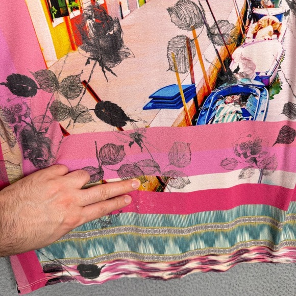 Johnny Was Top Womens S Pink Angelica‎ Stripe Favorite Short Sleeve Tee Bamboo - Picture 5 of 10